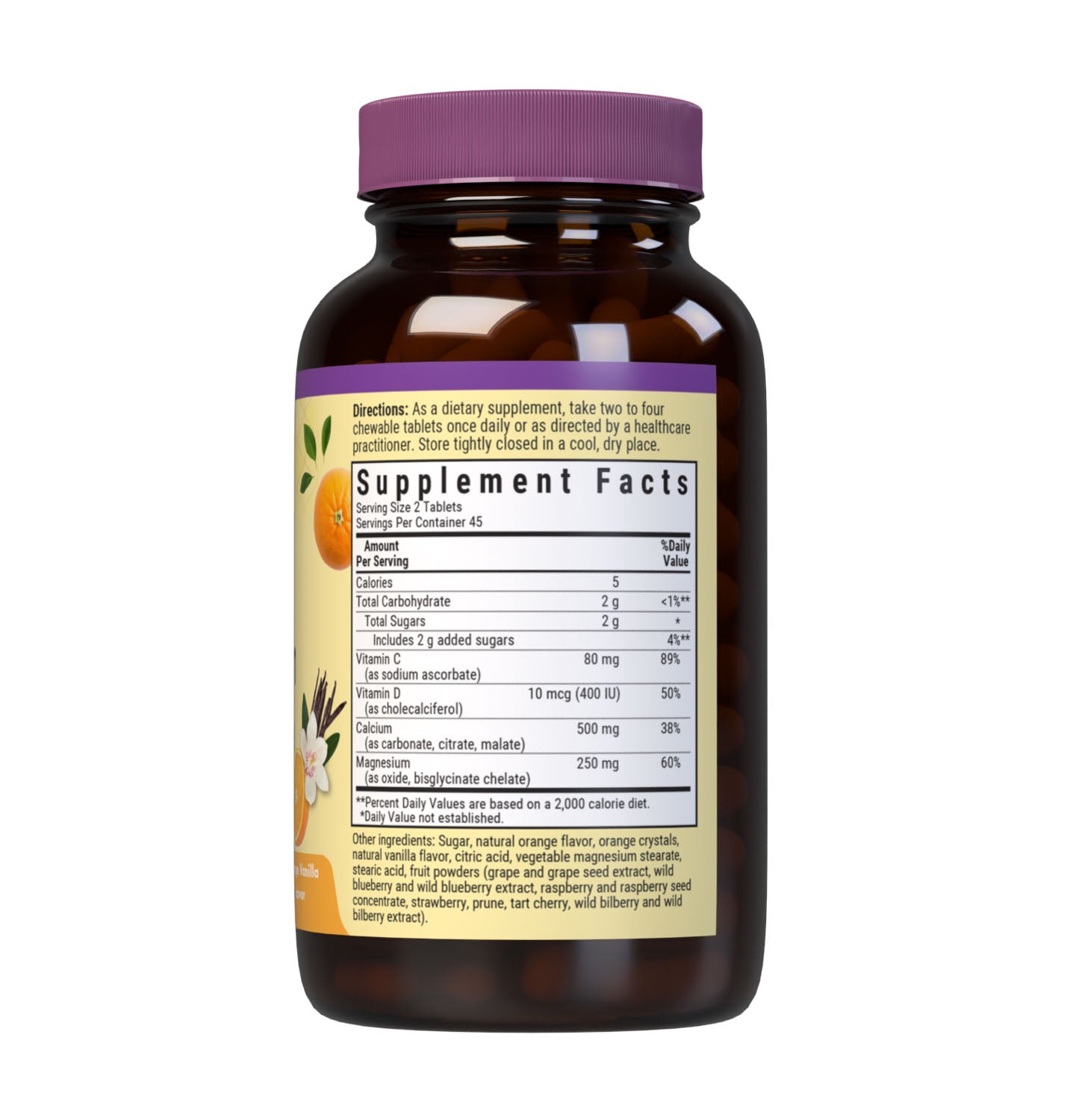 Bluebonnet - Earthsweet Chewables Calcium Magnesium & Vitamin D3 Orange Vanilla - 90 Tablets — original manufacturer facts and ingredients panel
