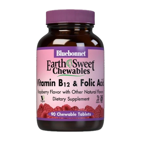 Bluebonnet - Earthsweet Chewables Vitamin B-12 & Folic Acid Raspberry - 90 Tablets