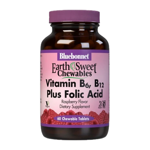 Bluebonnet - Earthsweet Chewables Vitamin B6 B12 Plus Folic Acid Natural Raspberry - 60 Tablets