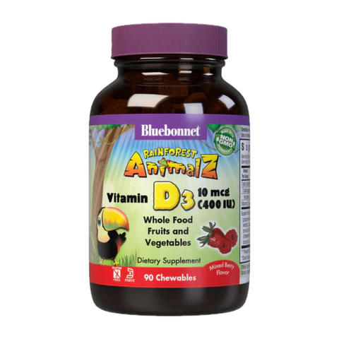 Bluebonnet - Super Earth Rainforest Animalz Vitamin D3 Natural Mixed Berry 400 IU - 90 Tablets