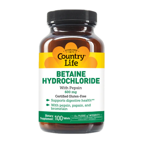 Country Life - Betaine Hydrochloride 600 mg - 100 Tablets
