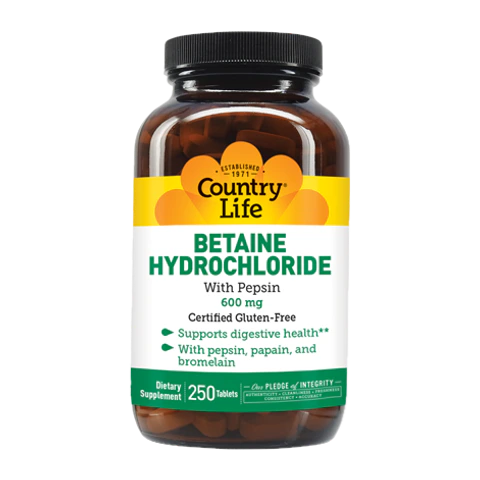 Country Life - Betaine Hydrochloride 600 mg - 250 Tablets
