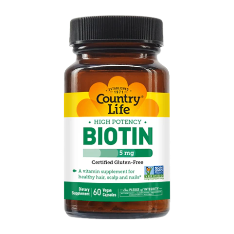 Country Life - Biotin High Potency Gluten Free 5 mg - 60 Veg Capsules