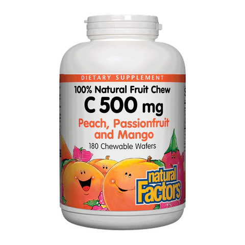 Natural Factors - C 500 mg Natural Fruit Chews Peach Passionfruit & Mango - 180 Tablets
