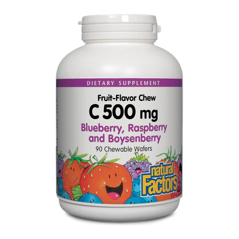 Natural Factors - C 500 mg Natural Fruit Chews Blueberry Raspberry & Boysenberry - 90 Tablets