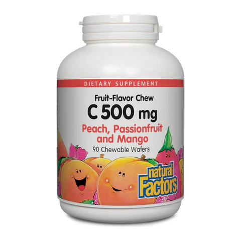 Natural Factors - C 500 mg Natural Fruit Chews Peach Passionfruit & Mango - 90 Tablets