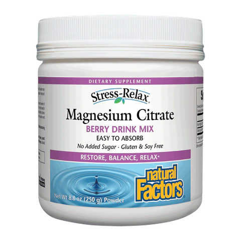 Natural Factors - Stress-Relax Magnesium Citrate Powder Tropical Drink Mix - 8.8 oz