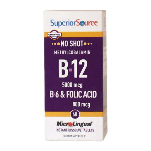Superior Source - Methylcobalamin B-12 5000 mcg B-6 2mg & Folic Acid 800 mcg - 60 Tablets