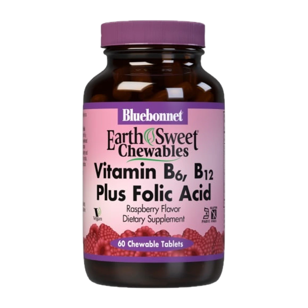 Bluebonnet - Earthsweet Chewables Vitamin B6 B12 Plus Folic Acid Natural Raspberry - 60 Tablets