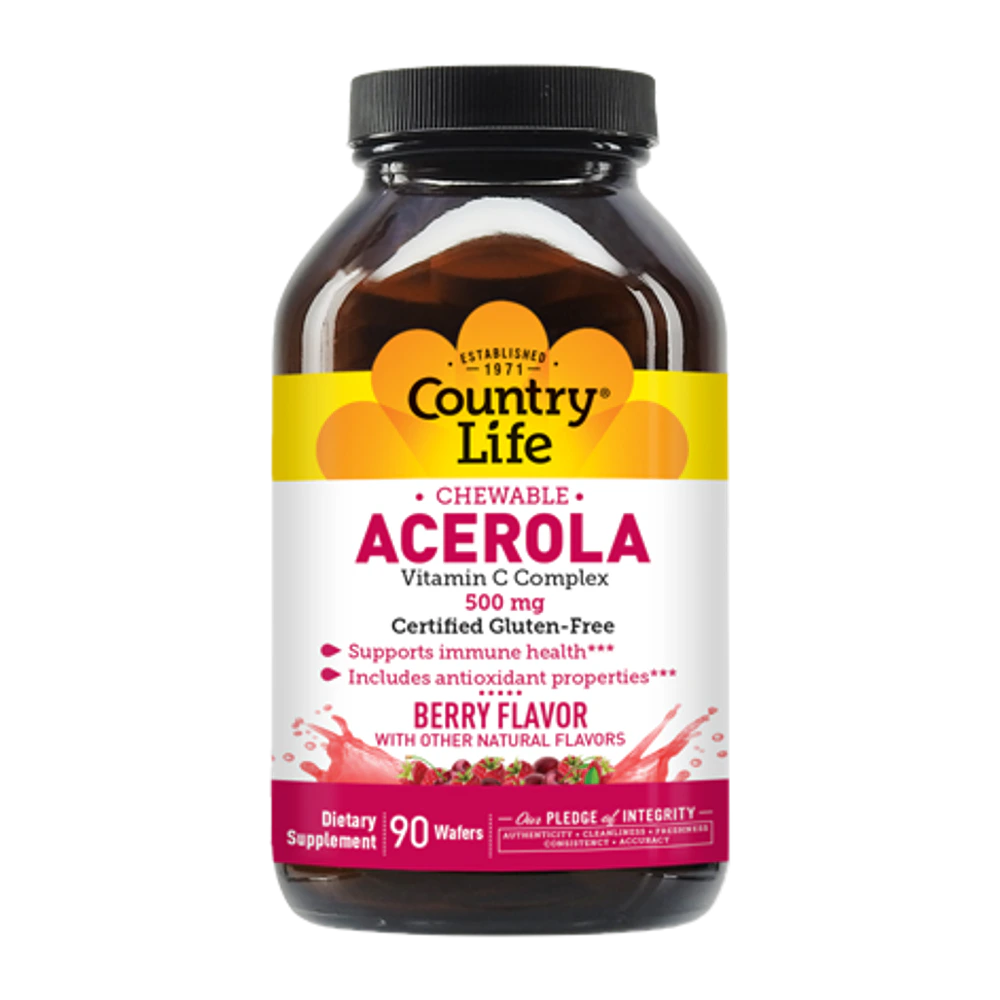 Country Life - Chewable Acerola Vitamin C Complex 500 mg - 90 Wafers