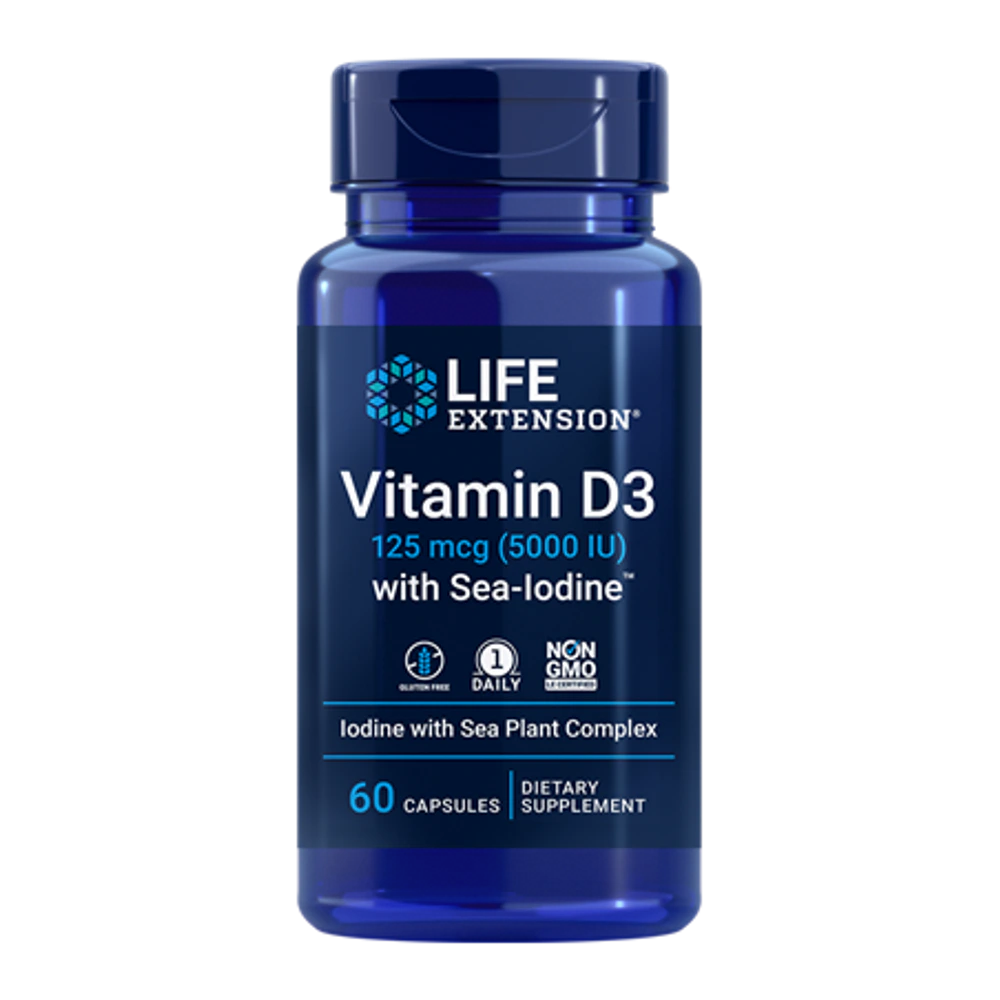 Life Extension - Vitamin D3 With Sea-Iodine™ 5000 IU - 60 Capsules