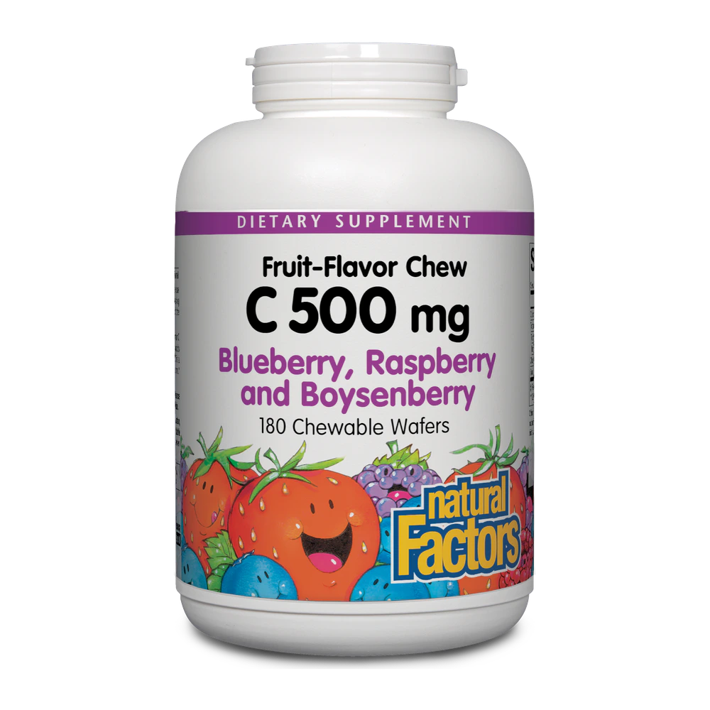 Natural Factors - C 500 mg Natural Fruit Chews Blueberry Raspberry & Boysenberry - 180 Tablets