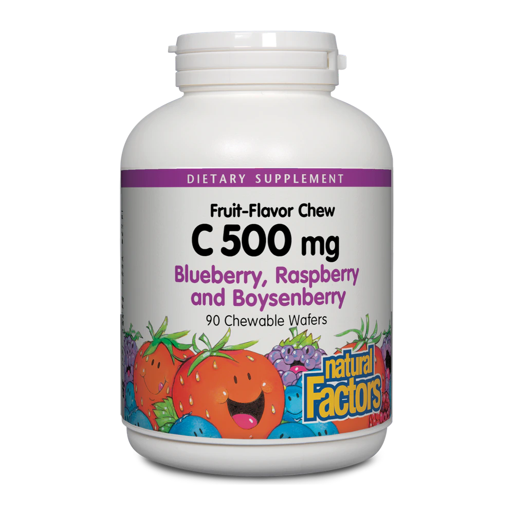 Natural Factors - C 500 mg Natural Fruit Chews Blueberry Raspberry & Boysenberry - 90 Tablets