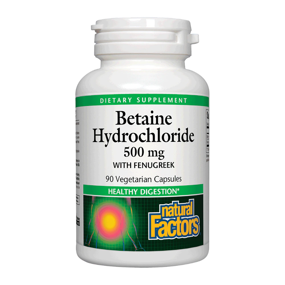 Natural Factors - Betaine Hcl 500 mg W 100 mg Fenugreek - 90 Capsules