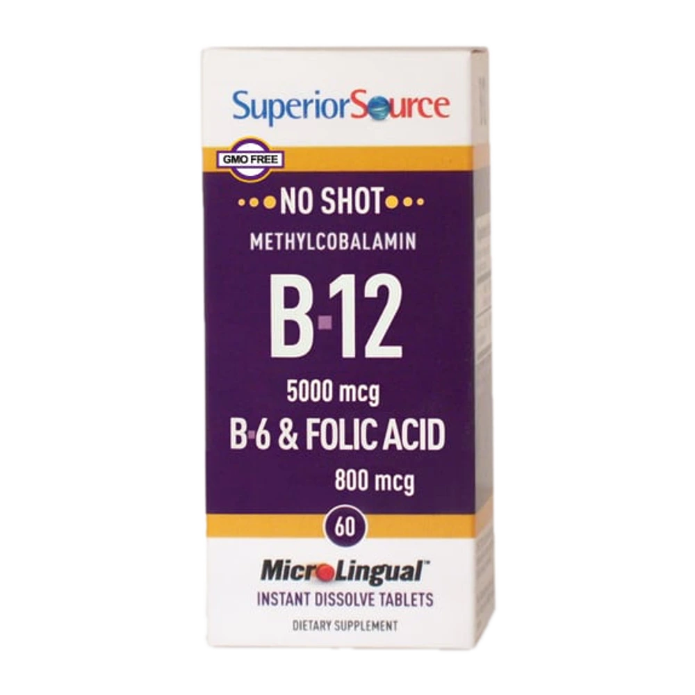 Superior Source - Methylcobalamin B-12 5000 mcg B-6 2mg & Folic Acid 800 mcg - 60 Tablets